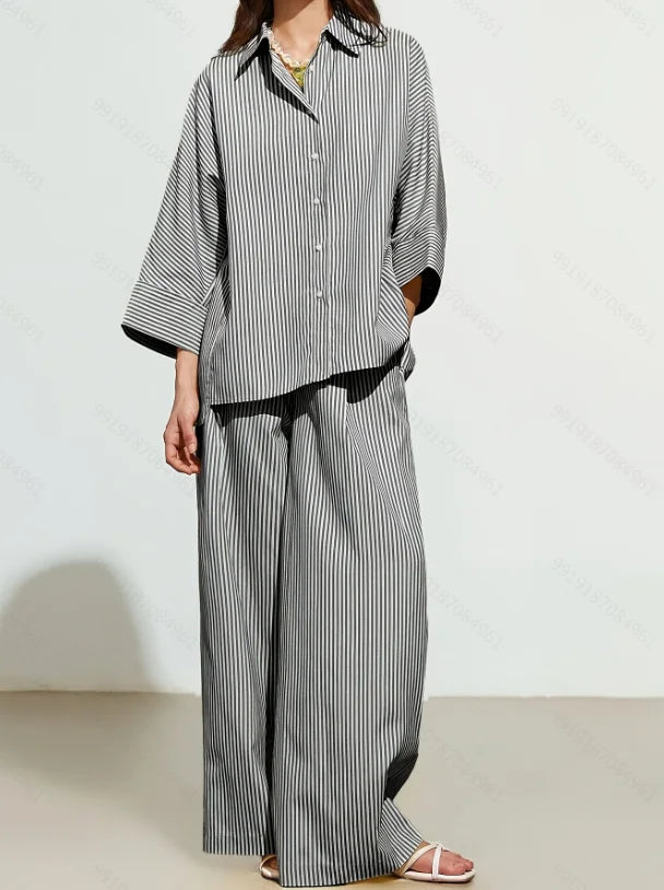 Ladies Autumn Fashion Long Sleeve Pants Set Elegant Shirt Women's Ensemble for Fall Season