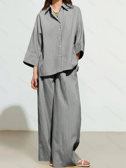 Ladies Autumn Fashion Long Sleeve Pants Set Elegant Shirt Women's Ensemble for Fall Season