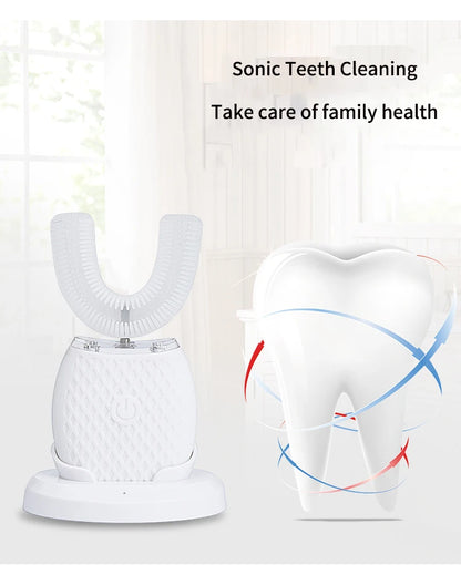 360 Degreed U Type Automatic Electric Toothbrush Rechargeable forAdults Ultrasonic Sonic Tooth Brushes Blue Light IPX7Waterproof