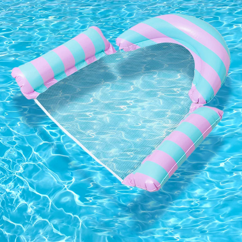 New Three Pipe Network Cloth Striped Inflatable Hammock For Summer Water Play And Entertainment, Thickened Mesh Water Float