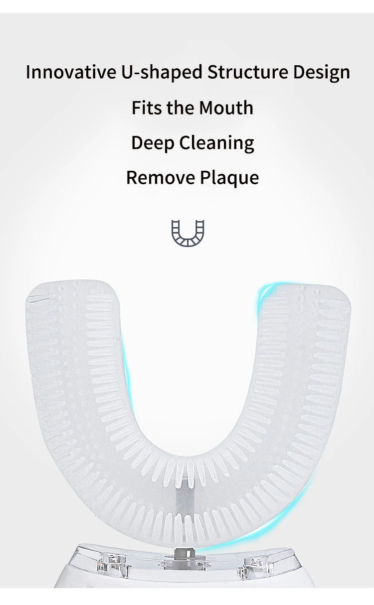 360 Degreed U Type Automatic Electric Toothbrush Rechargeable forAdults Ultrasonic Sonic Tooth Brushes Blue Light IPX7Waterproof