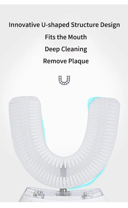 360 Degreed U Type Automatic Electric Toothbrush Rechargeable forAdults Ultrasonic Sonic Tooth Brushes Blue Light IPX7Waterproof