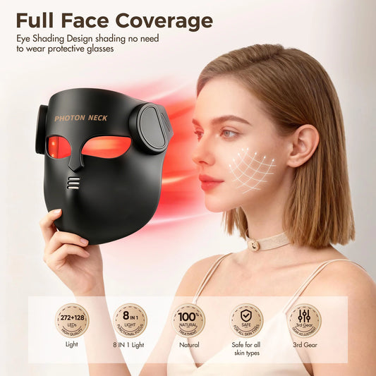 Red Light Therapy 8 Colors LED Face Mask with Neck Silicone Photon Infrared Therapy Mask for Reduce Wrinkle Acne Facial Care