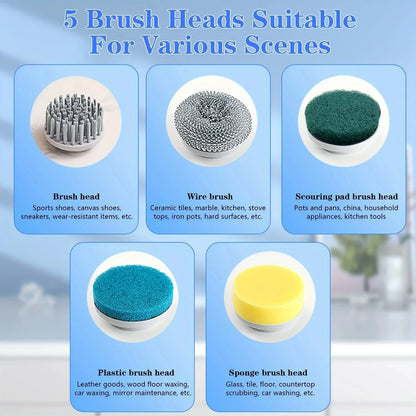 Electric Spin Scrubber With 5 Replaceable Brush Head