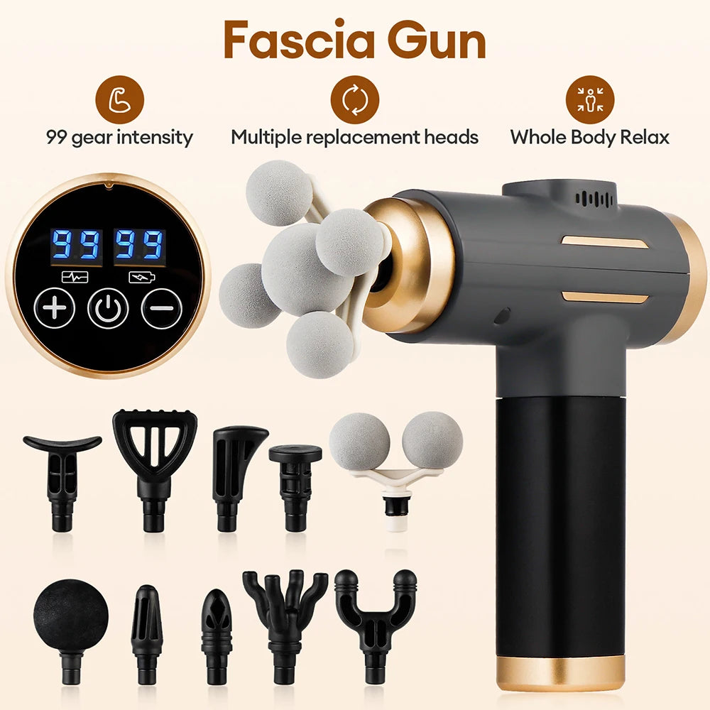 11-IN-1 Electric Massage Gun 99 Level Powerful Fascia Gun High-Frequency Vibration Body Massage Gun Arms Leg Muscle