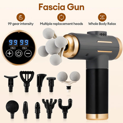 11-IN-1 Electric Massage Gun 99 Level Powerful Fascia Gun High-Frequency Vibration Body Massage Gun Arms Leg Muscle