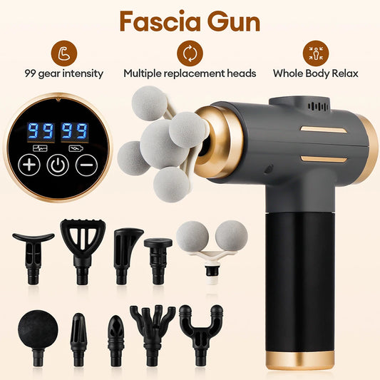 11-IN-1 Electric Massage Gun 99 Level Powerful Fascia Gun High-Frequency Vibration Body Massage Gun Arms Leg Muscle