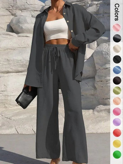 Spring Summer Women Matching Sets Shirts Blouses Solid Color Long Cardigan Pants Trousers Outfits Suits Tracksuits Casual