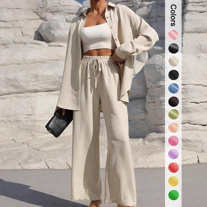 Spring Summer Women Matching Sets Shirts Blouses Solid Color Long Cardigan Pants Trousers Outfits Suits Tracksuits Casual
