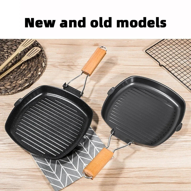 Frying Pan Picnic Grill Pan Anti-scald Wooden Handle Outdoor