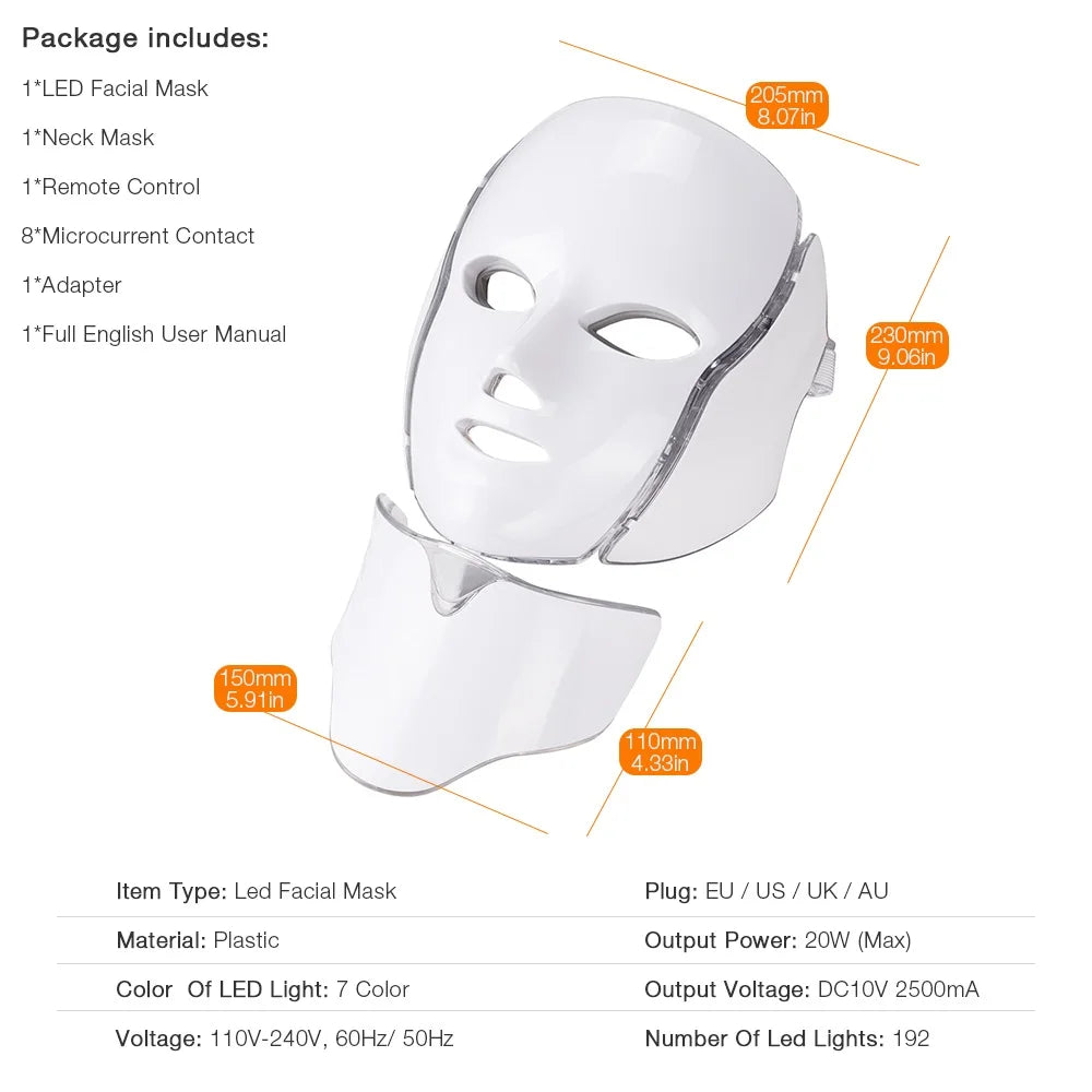 7 Colors Light LED Face Neck Beauty Mask Photon Red Light
