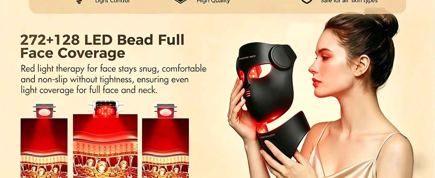 Red Light Therapy 8 Colors LED Face Mask with Neck Silicone Photon Infrared Therapy Mask for Reduce Wrinkle Acne Facial Care