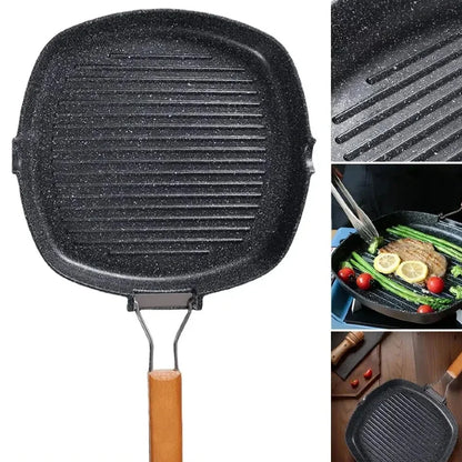 Frying Pan Picnic Grill Pan Anti-scald Wooden Handle Outdoor