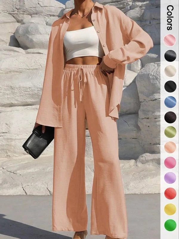Spring Summer Women Matching Sets Shirts Blouses Solid Color Long Cardigan Pants Trousers Outfits Suits Tracksuits Casual