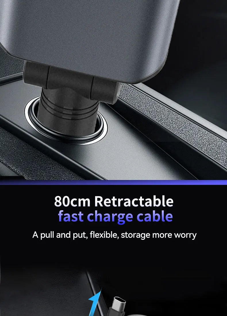 5-In-1 Car Aromatherapy Essential Oil Diffuser Starry Light 45W Retractable Phone Charger with IOS Type C PD30W Cable For IPhone