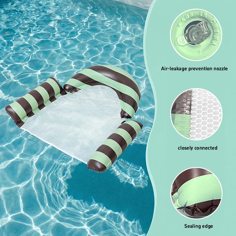 New Three Pipe Network Cloth Striped Inflatable Hammock For Summer Water Play And Entertainment, Thickened Mesh Water Float