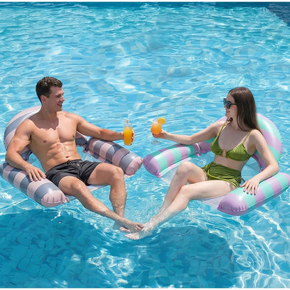 New Three Pipe Network Cloth Striped Inflatable Hammock For Summer Water Play And Entertainment, Thickened Mesh Water Float