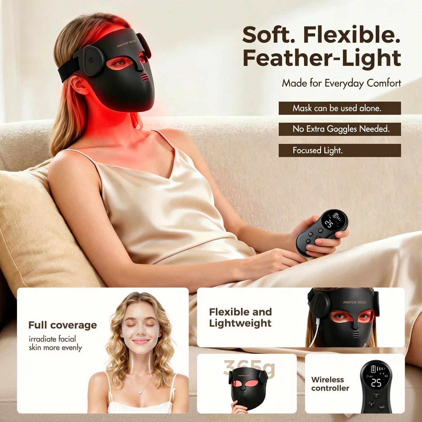 Red Light Therapy 8 Colors LED Face Mask with Neck Silicone Photon Infrared Therapy Mask for Reduce Wrinkle Acne Facial Care