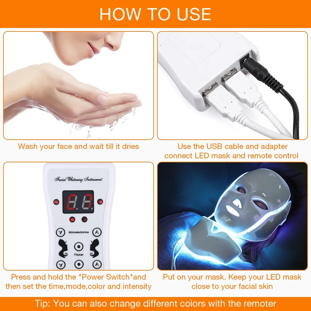 7 Colors Light LED Face Neck Beauty Mask Photon Red Light