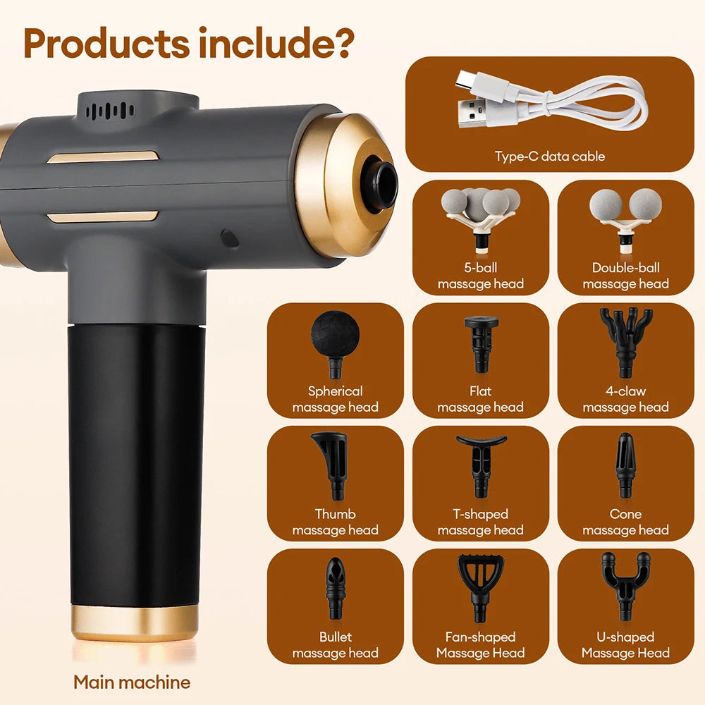 11-IN-1 Electric Massage Gun 99 Level Powerful Fascia Gun High-Frequency Vibration Body Massage Gun Arms Leg Muscle