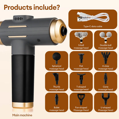 11-IN-1 Electric Massage Gun 99 Level Powerful Fascia Gun High-Frequency Vibration Body Massage Gun Arms Leg Muscle