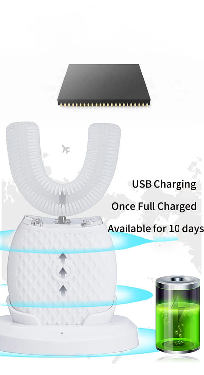 360 Degreed U Type Automatic Electric Toothbrush Rechargeable forAdults Ultrasonic Sonic Tooth Brushes Blue Light IPX7Waterproof