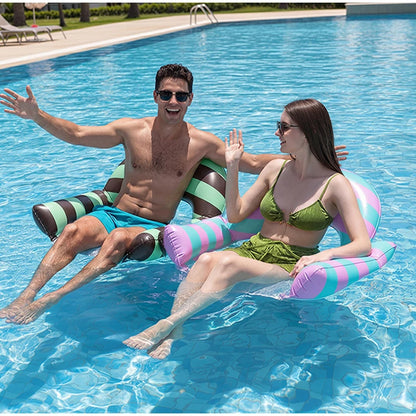 New Three Pipe Network Cloth Striped Inflatable Hammock For Summer Water Play And Entertainment, Thickened Mesh Water Float