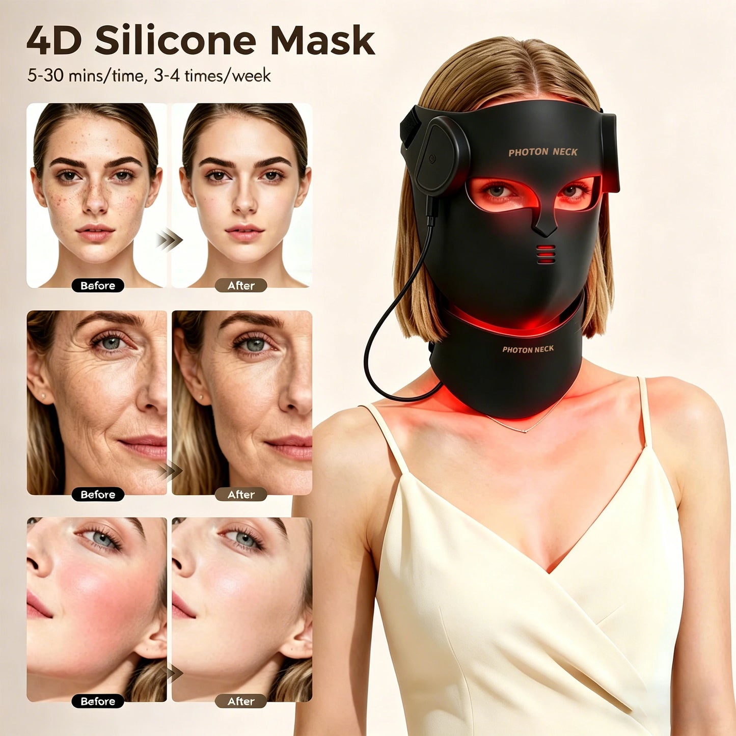 Red Light Therapy 8 Colors LED Face Mask with Neck Silicone Photon Infrared Therapy Mask for Reduce Wrinkle Acne Facial Care