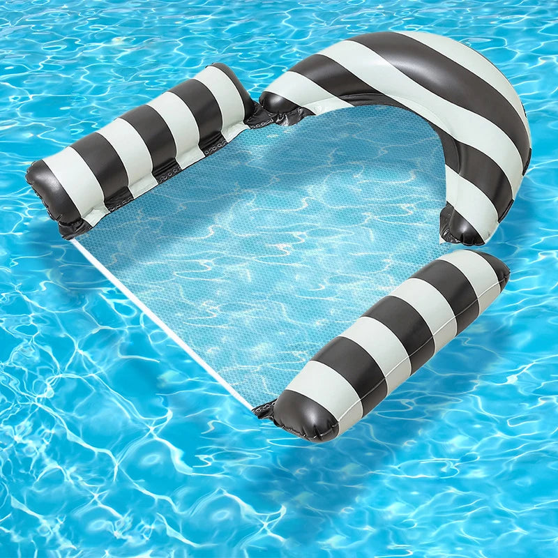 New Three Pipe Network Cloth Striped Inflatable Hammock For Summer Water Play And Entertainment, Thickened Mesh Water Float