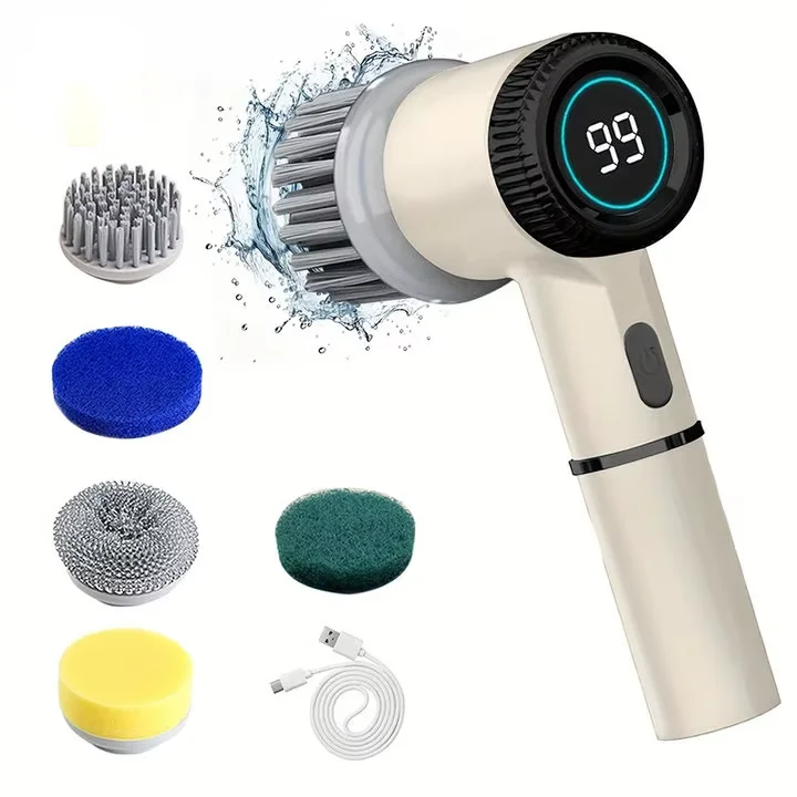 Electric Spin Scrubber With 5 Replaceable Brush Head