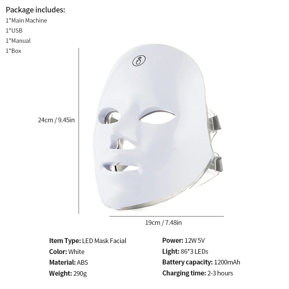 7 Colors Led Facial Mask With Neck Red Light