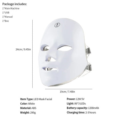 7 Colors Led Facial Mask With Neck Red Light