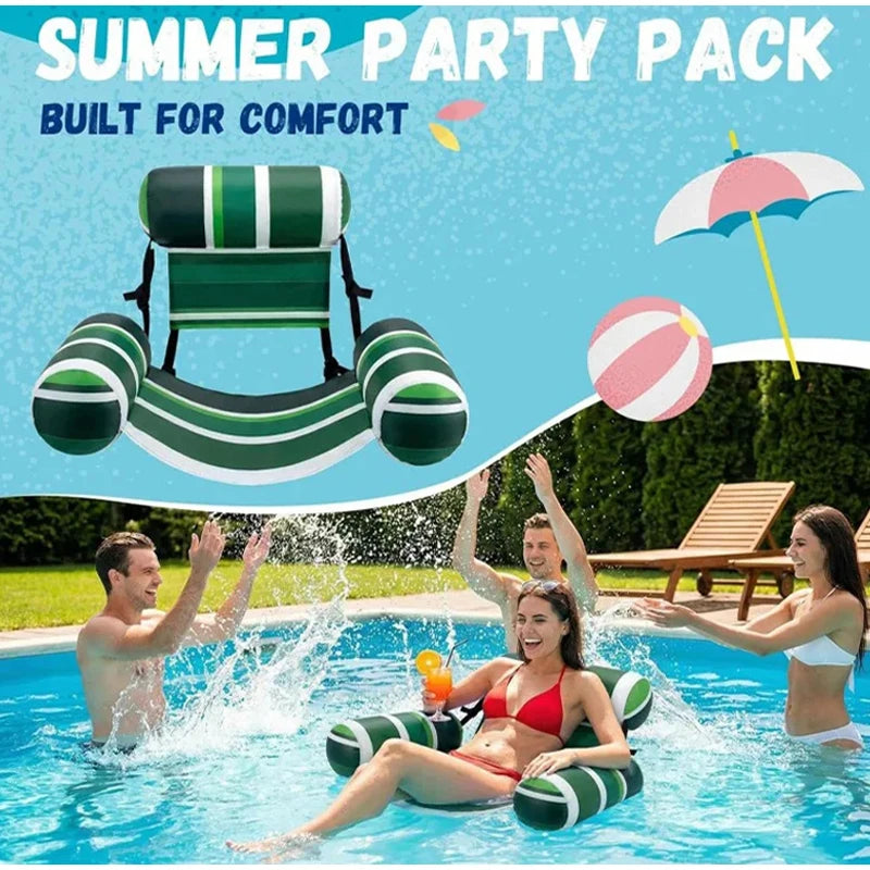 New Three Pipe Network Cloth Striped Inflatable Hammock For Summer Water Play And Entertainment, Thickened Mesh Water Float