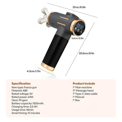 11-IN-1 Electric Massage Gun 99 Level Powerful Fascia Gun High-Frequency Vibration Body Massage Gun Arms Leg Muscle