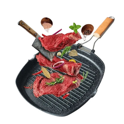 Frying Pan Picnic Grill Pan Anti-scald Wooden Handle Outdoor