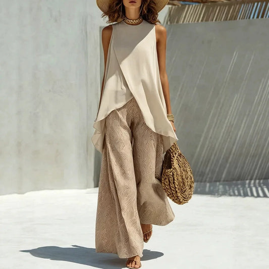 2026 Elegant Summer Women's Two Pieces Suit Full Trouser Set Female Outfit Clothes
