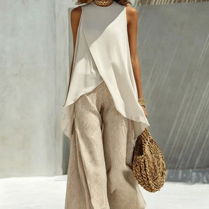 2026 Elegant Summer Women's Two Pieces Suit Full Trouser Set Female Outfit Clothes