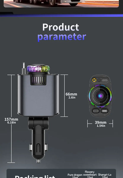 5-In-1 Car Aromatherapy Essential Oil Diffuser Starry Light 45W Retractable Phone Charger with IOS Type C PD30W Cable For IPhone