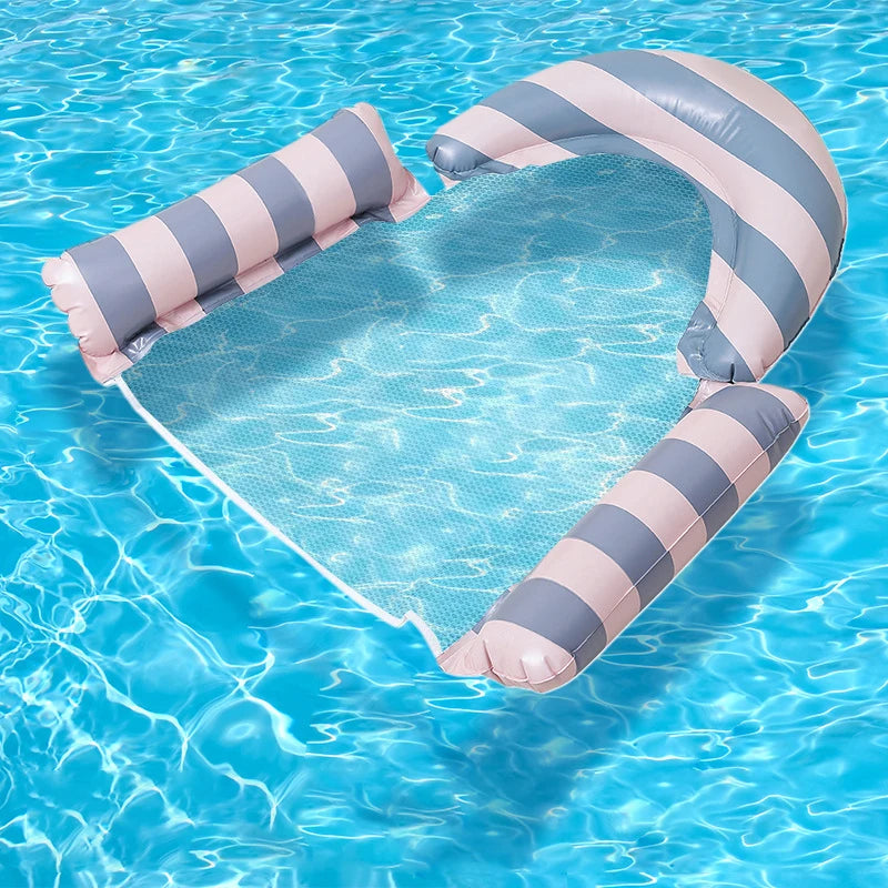 New Three Pipe Network Cloth Striped Inflatable Hammock For Summer Water Play And Entertainment, Thickened Mesh Water Float