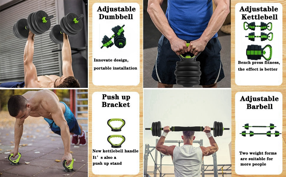 66lbs/88lbs Weight 4 in 1 Adjustable Kettlebell Set  Dumbbell Set Used as Kettlebells Barbell Push up Stand for GYM Home